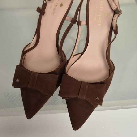 Kate Spade brown suede pointed toe low heel sandals with bow detail size 9B EUC - Picture 2 of 12
